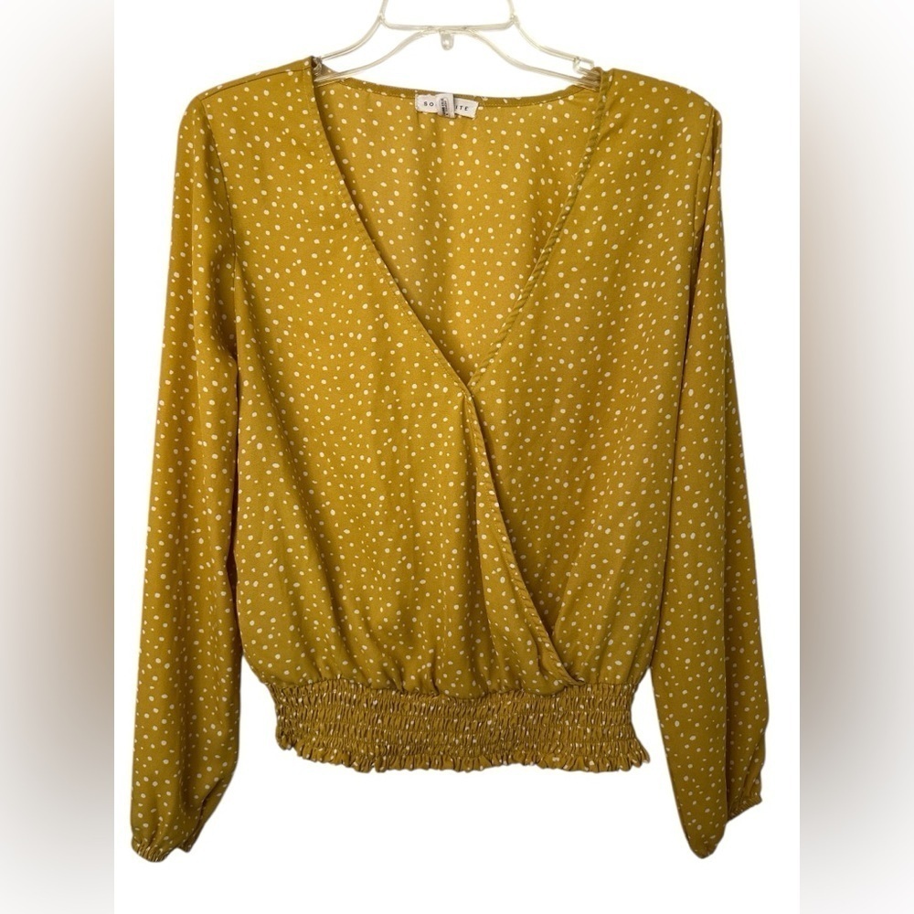 Socialite Mustard Yellow Polka Dot Wrap Women's Top